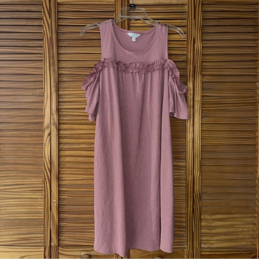 LC Lauren Conrad Pink Rose Cold Shoulder Ruffle‎ Dress Size Large